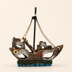 Broken Sailboat Wreck Resin Ship Model – Tall Mast with Rope Rigging Aquarium Decor - Ocean Relic Studio- Handcrafted Wooden Ship Model