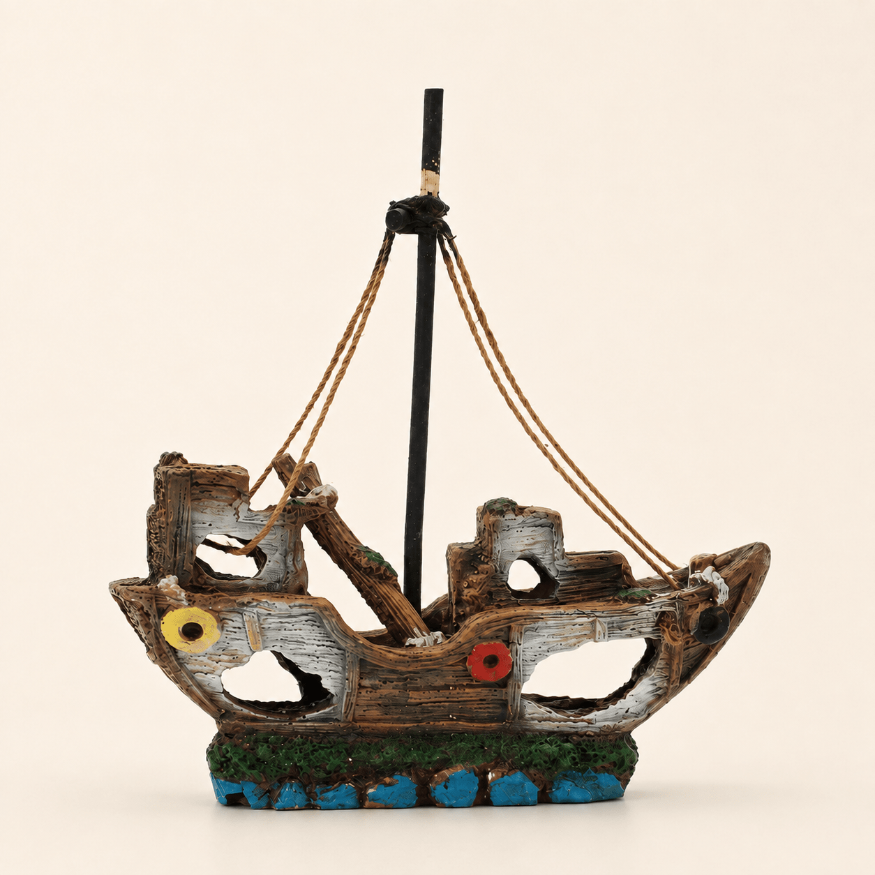 Broken Sailboat Wreck Resin Ship Model – Tall Mast with Rope Rigging Aquarium Decor - Ocean Relic Studio- Handcrafted Wooden Ship Model