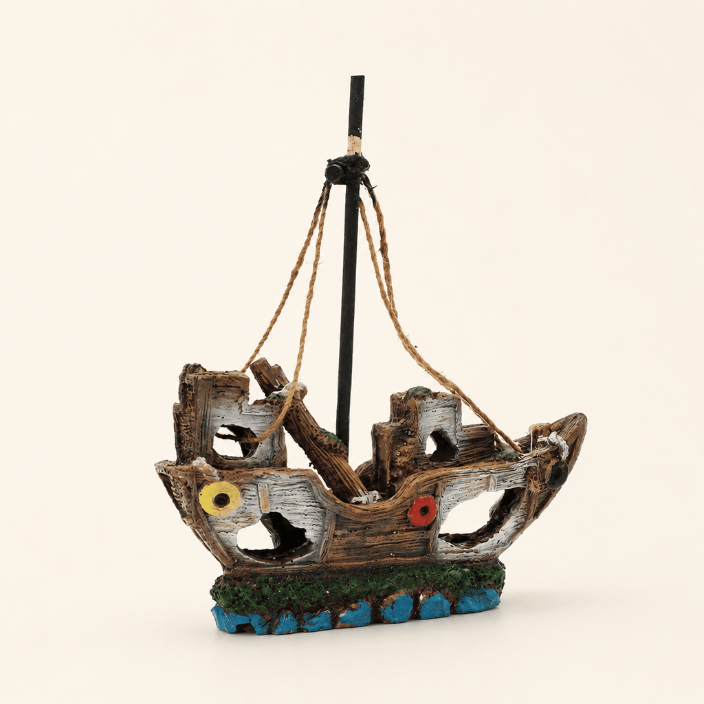 Broken Sailboat Wreck Resin Ship Model – Tall Mast with Rope Rigging Aquarium Decor - Ocean Relic Studio- Handcrafted Wooden Ship Model