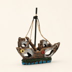 Broken Sailboat Wreck Resin Ship Model – Tall Mast with Rope Rigging Aquarium Decor - Ocean Relic Studio- Handcrafted Wooden Ship Model