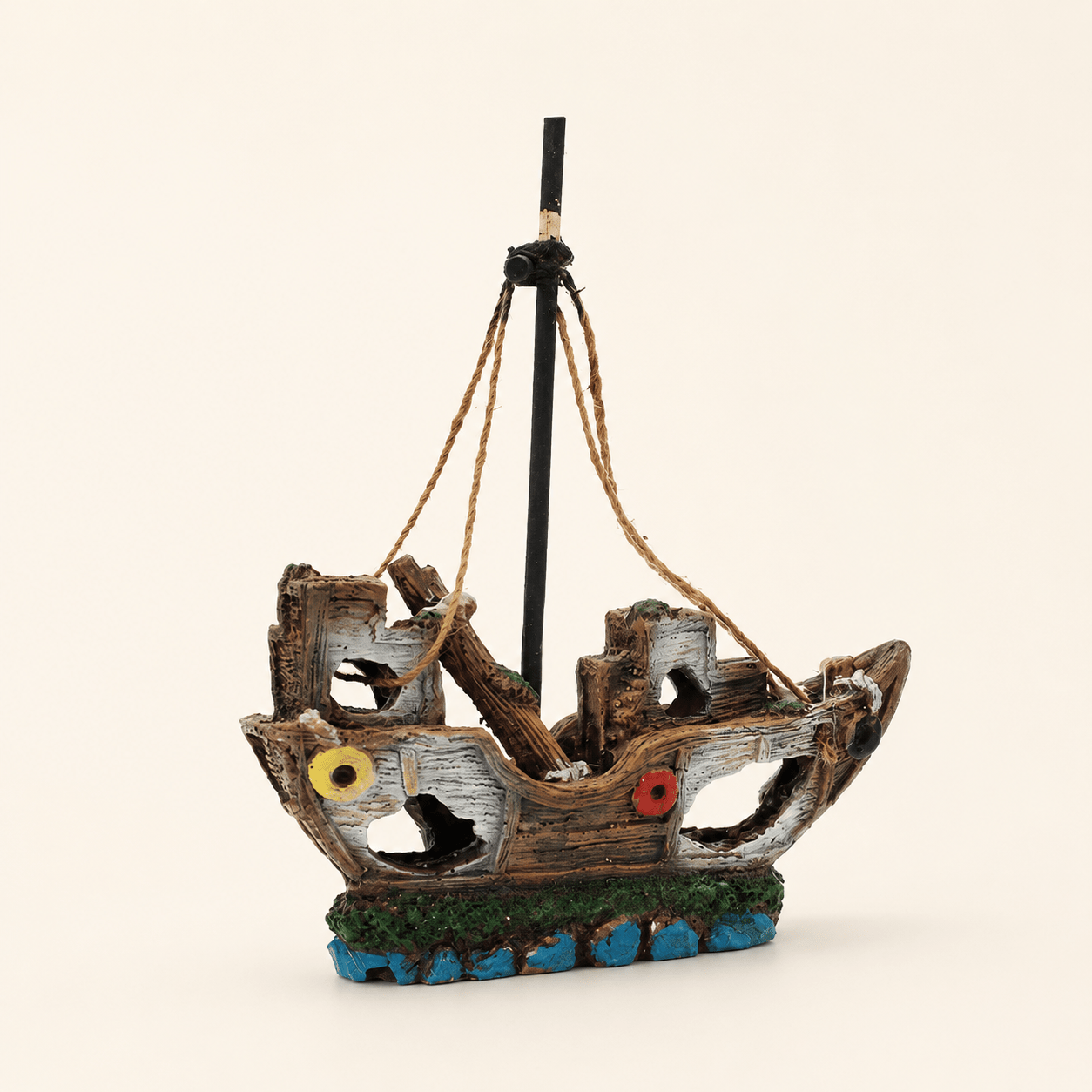 Broken Sailboat Wreck Resin Ship Model – Tall Mast with Rope Rigging Aquarium Decor - Ocean Relic Studio- Handcrafted Wooden Ship Model