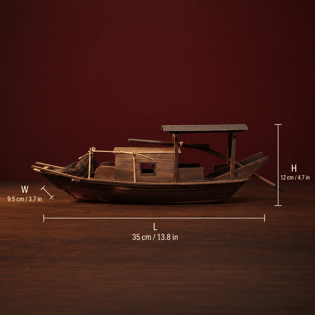 Modello di giunca da pesca cinese – rete annodata a mano e palo di bambù - Ocean Relic Studio
