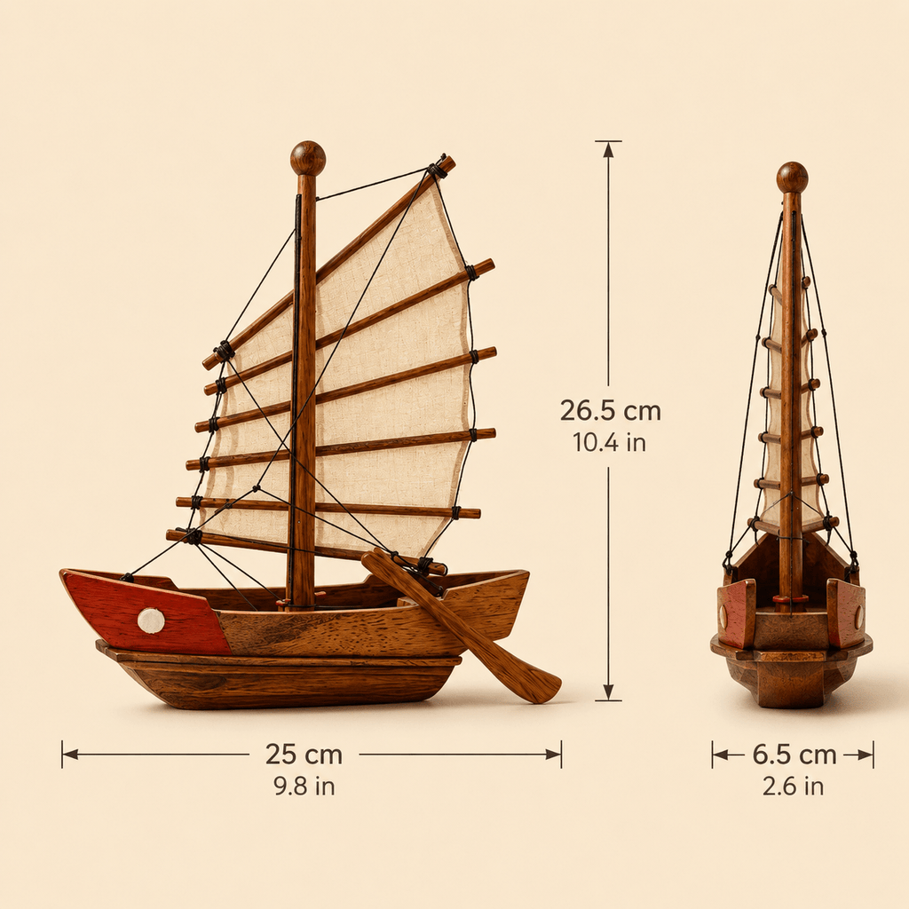 Chinese Junk Wooden Ship Model – Classic 25 cm - Ocean Relic Studio- Handcrafted Wooden Ship Model