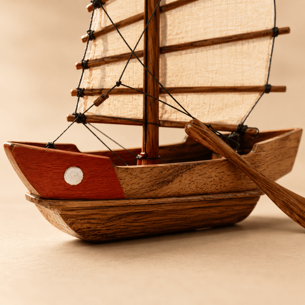 Chinese Junk Wooden Ship Model – Classic 25 cm - Ocean Relic Studio- Handcrafted Wooden Ship Model