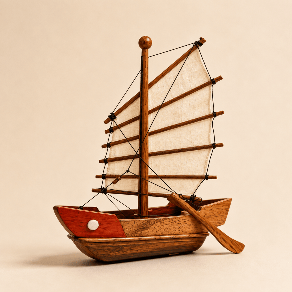 Chinese Junk Wooden Ship Model – Classic 25 cm - Ocean Relic Studio- Handcrafted Wooden Ship Model