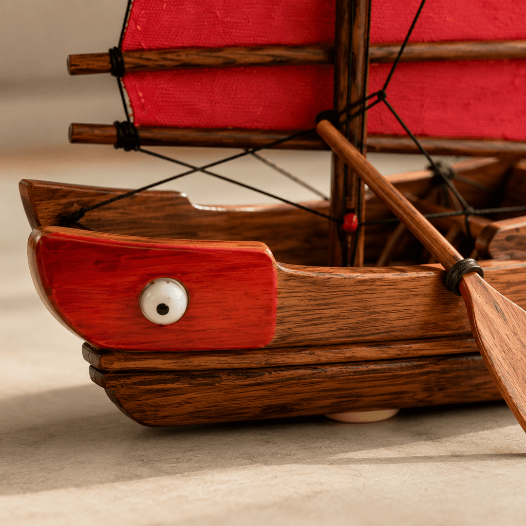 Chinese Junk Wooden Ship Model – Classic 25 cm - Ocean Relic Studio- Handcrafted Wooden Ship Model