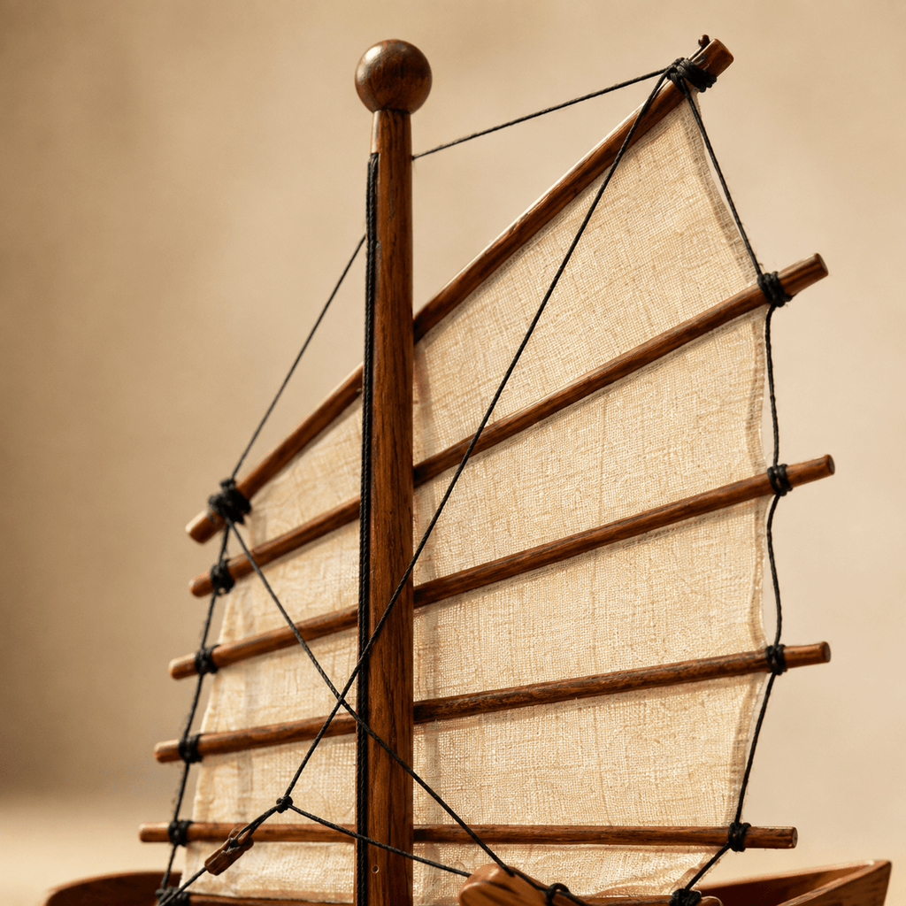 Chinese Junk Wooden Ship Model – Classic 25 cm - Ocean Relic Studio- Handcrafted Wooden Ship Model