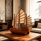 Chinese Junk Wooden Ship Model – Classic 38 cm - Ocean Relic Studio- Handcrafted Wooden Ship Model