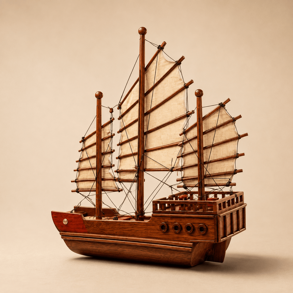 Chinese Junk Wooden Ship Model – Classic 38 cm - Ocean Relic Studio- Handcrafted Wooden Ship Model