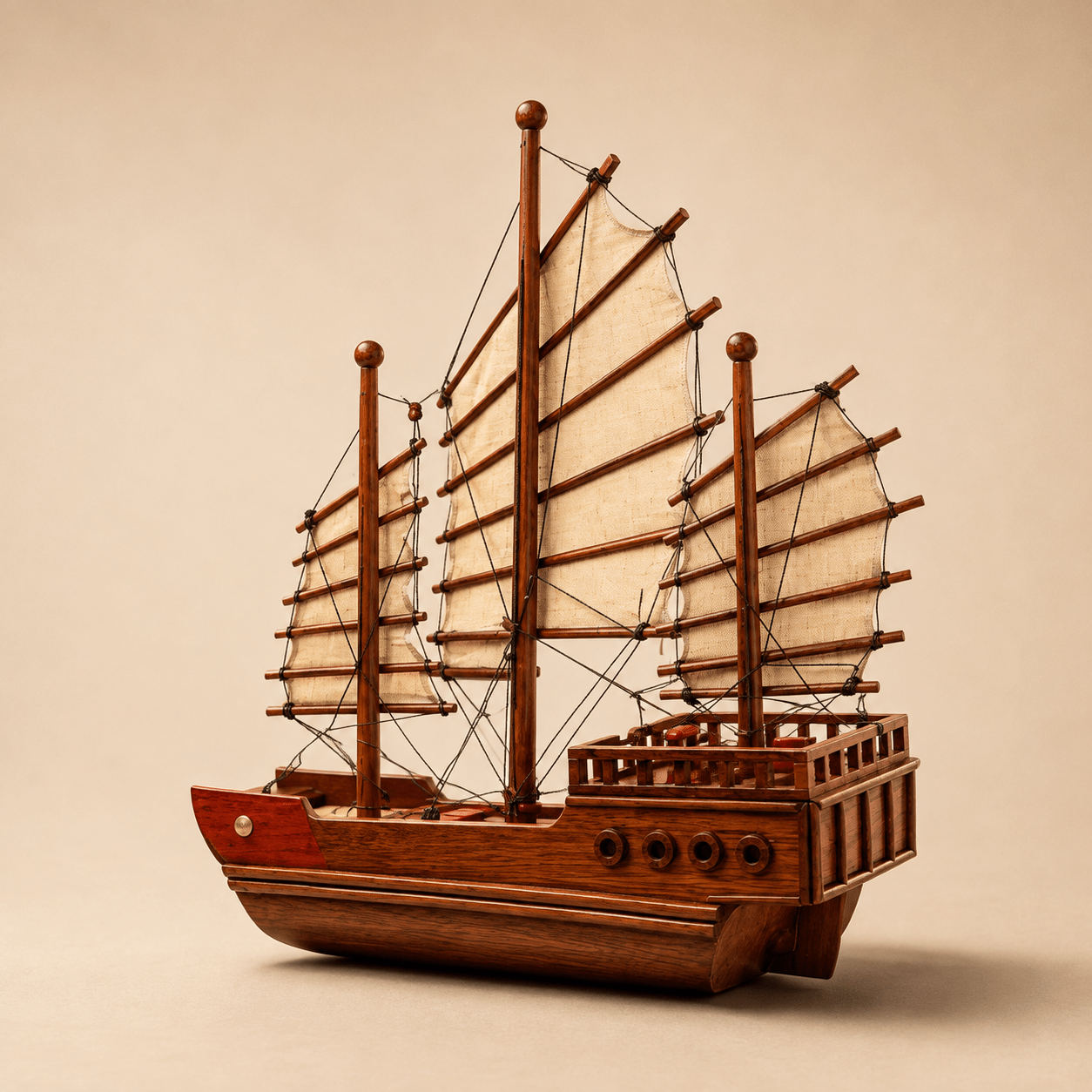 Chinese Junk Wooden Ship Model – Classic 38 cm - Ocean Relic Studio- Handcrafted Wooden Ship Model