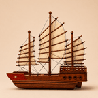 Chinese Junk Wooden Ship Model – Classic 38 cm - Ocean Relic Studio- Handcrafted Wooden Ship Model