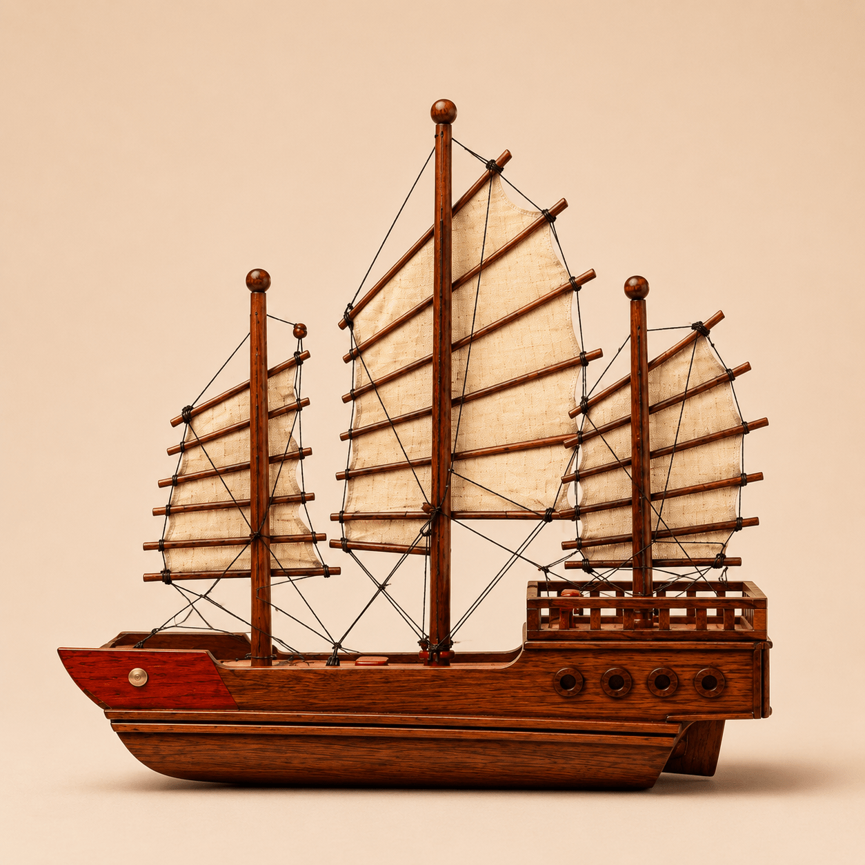 Chinese Junk Wooden Ship Model – Classic 38 cm - Ocean Relic Studio- Handcrafted Wooden Ship Model