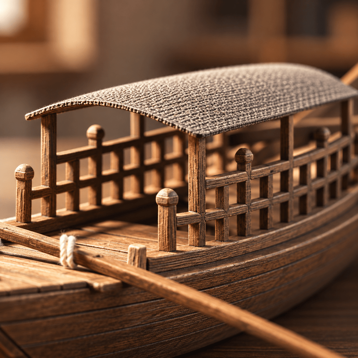 Chinese River Boat Model – 1980s Zhoushan Wooden Workshop Edition - Ocean Relic Studio
