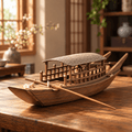Chinese River Boat Model – 1980s Zhoushan Wooden Workshop Edition - Ocean Relic Studio