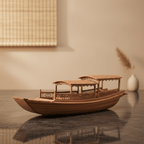 Chinese River Junk Ship Model – Double-Roof Wooden Boat - Ocean Relic Studio- Handcrafted Wooden Ship Model