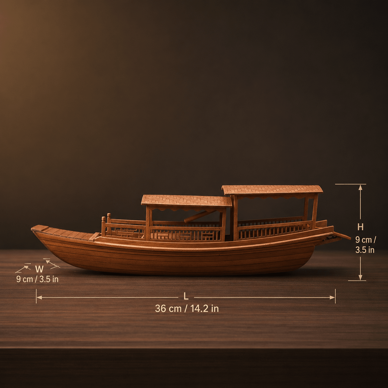 Modello di giunca fluviale cinese – barca in legno a doppio tetto - Ocean Relic Studio