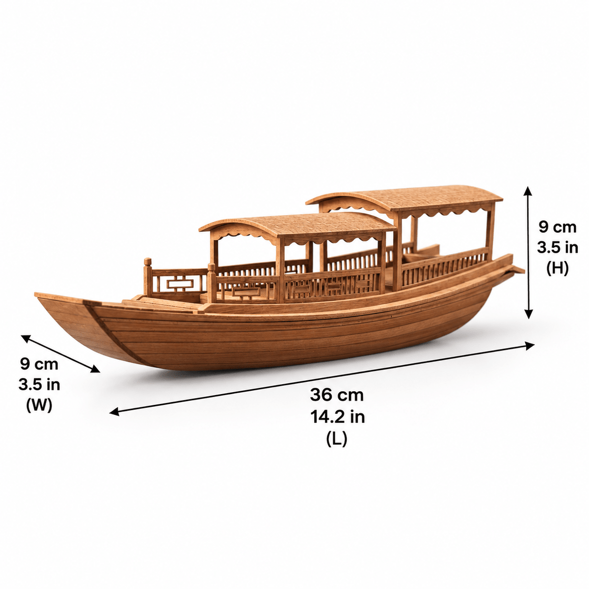 Chinese River Junk Ship Model – Double-Roof Wooden Boat - Ocean Relic Studio