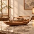 Chinese River Junk Ship Model – Double-Roof Wooden Boat - Ocean Relic Studio