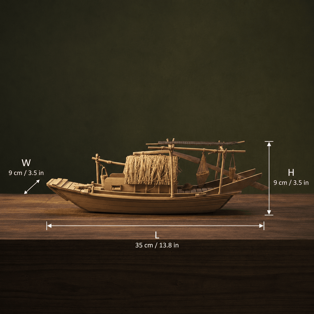 藁葺き船室の中国河川ジャンク模型 — 手作り木製漁船 - Ocean Relic Studio