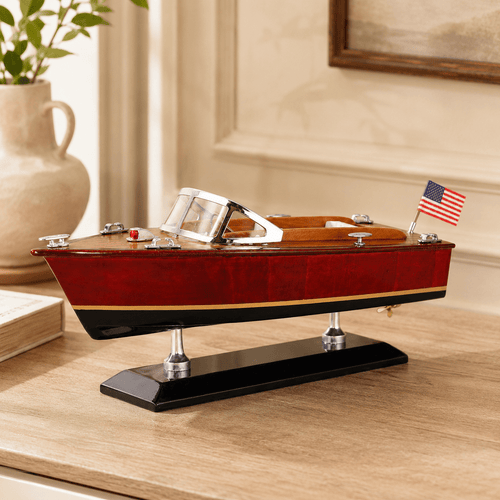Chris-Craft Runabout Wooden Boat Model – Classic 25 cm - Ocean Relic Studio- Handcrafted Wooden Ship Model