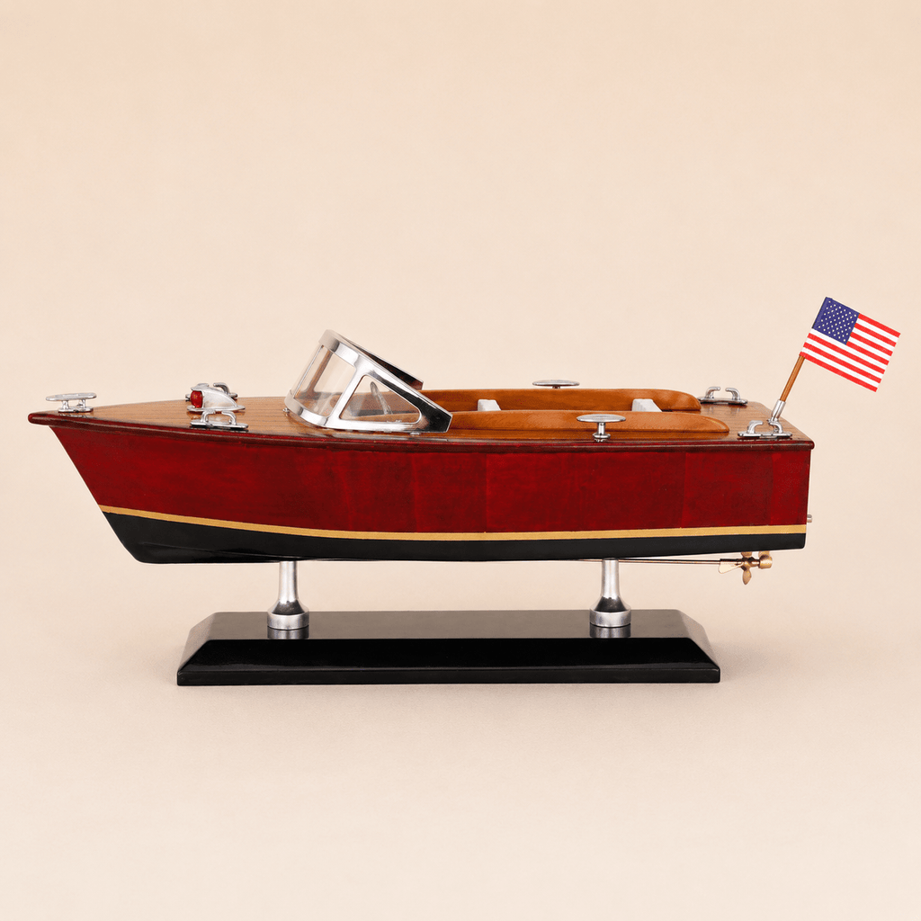 Chris-Craft Runabout Wooden Boat Model – Classic 25 cm - Ocean Relic Studio- Handcrafted Wooden Ship Model