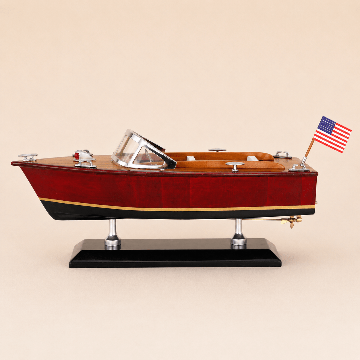 Chris-Craft Runabout Wooden Boat Model – Classic 25 cm - Ocean Relic Studio- Handcrafted Wooden Ship Model