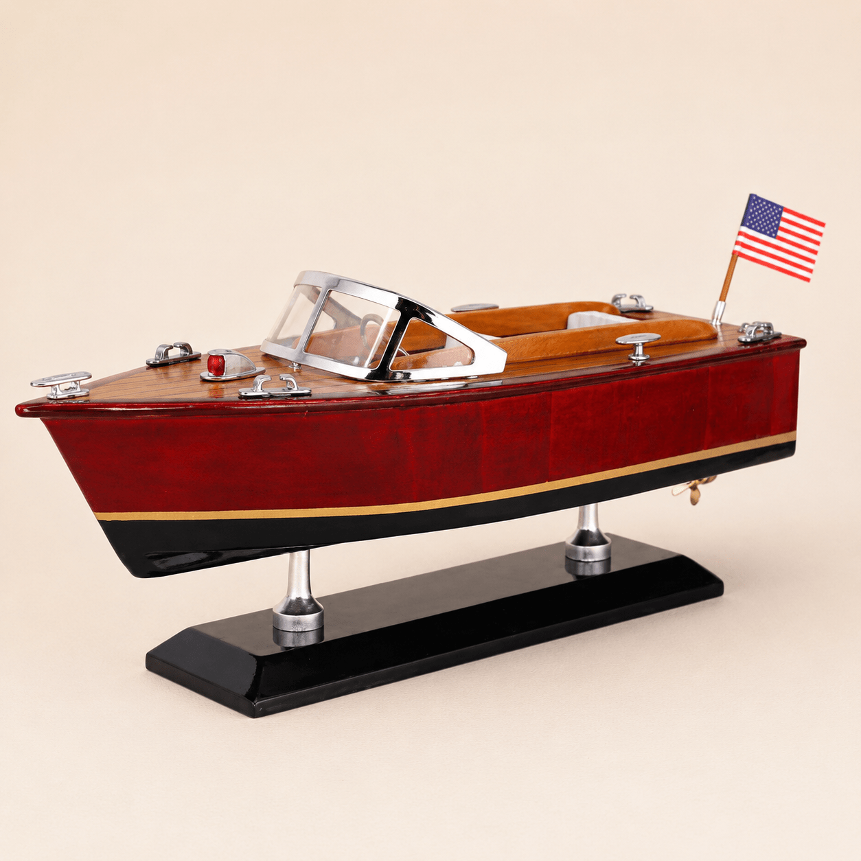 Chris-Craft Runabout Wooden Boat Model – Classic 25 cm - Ocean Relic Studio- Handcrafted Wooden Ship Model