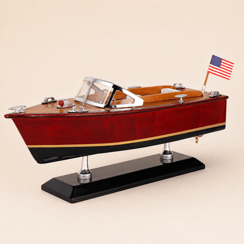 Chris-Craft Runabout Wooden Boat Model – Classic 25 cm - Ocean Relic Studio- Handcrafted Wooden Ship Model