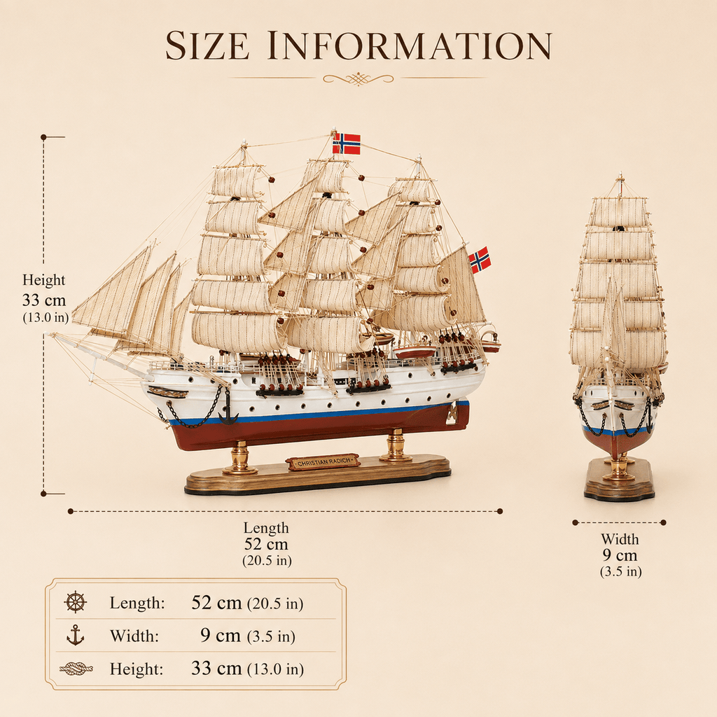 Christian Radich Wooden Ship Model – Premium 52 cm - Ocean Relic Studio
