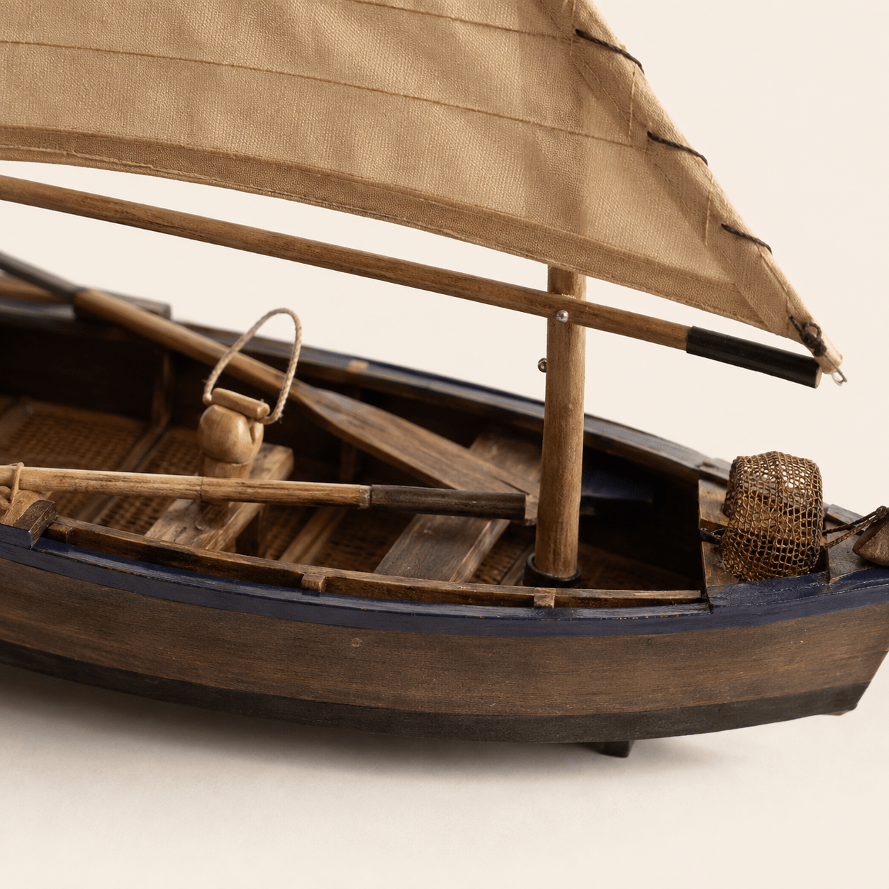 Coastal Sloop Wooden Sailboat Model – Handcrafted Desk Decor - Ocean Relic Studio- Handcrafted Wooden Ship Model