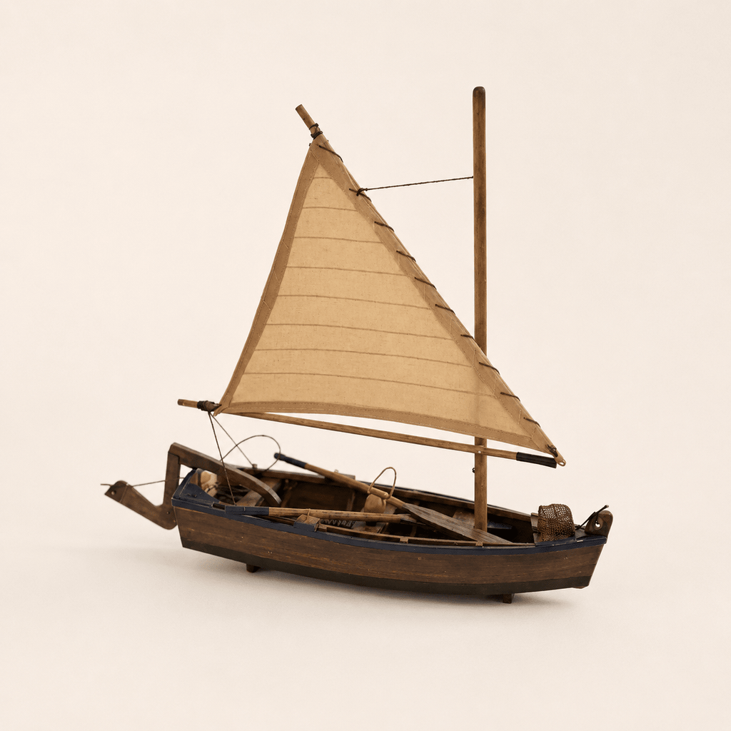 Coastal Sloop Wooden Sailboat Model – Handcrafted Desk Decor - Ocean Relic Studio- Handcrafted Wooden Ship Model