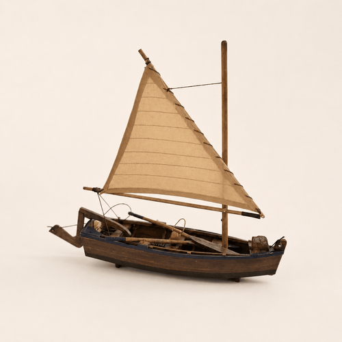 Coastal Sloop Wooden Sailboat Model – Handcrafted Desk Decor - Ocean Relic Studio- Handcrafted Wooden Ship Model