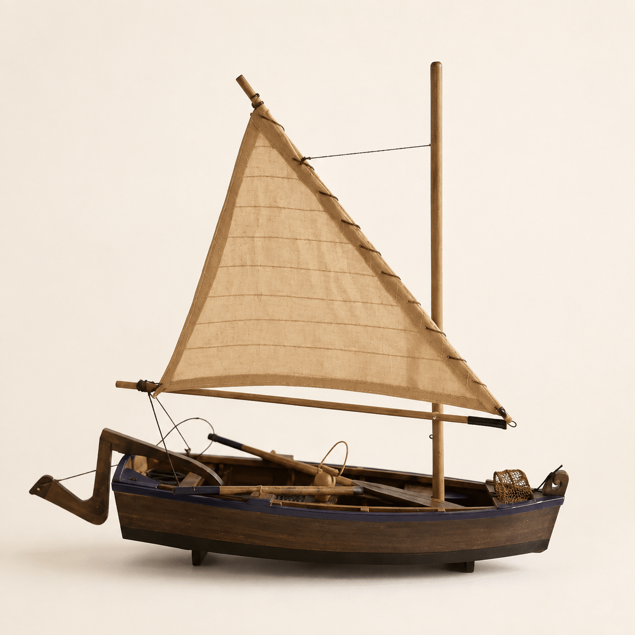 Coastal Sloop Wooden Sailboat Model – Handcrafted Desk Decor - Ocean Relic Studio- Handcrafted Wooden Ship Model