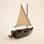 Coastal Sloop Wooden Sailboat Model – Handcrafted Desk Decor - Ocean Relic Studio- Handcrafted Wooden Ship Model