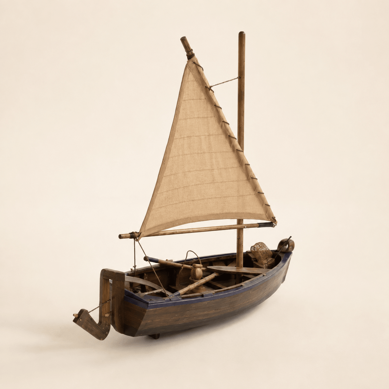 Coastal Sloop Wooden Sailboat Model – Handcrafted Desk Decor - Ocean Relic Studio- Handcrafted Wooden Ship Model