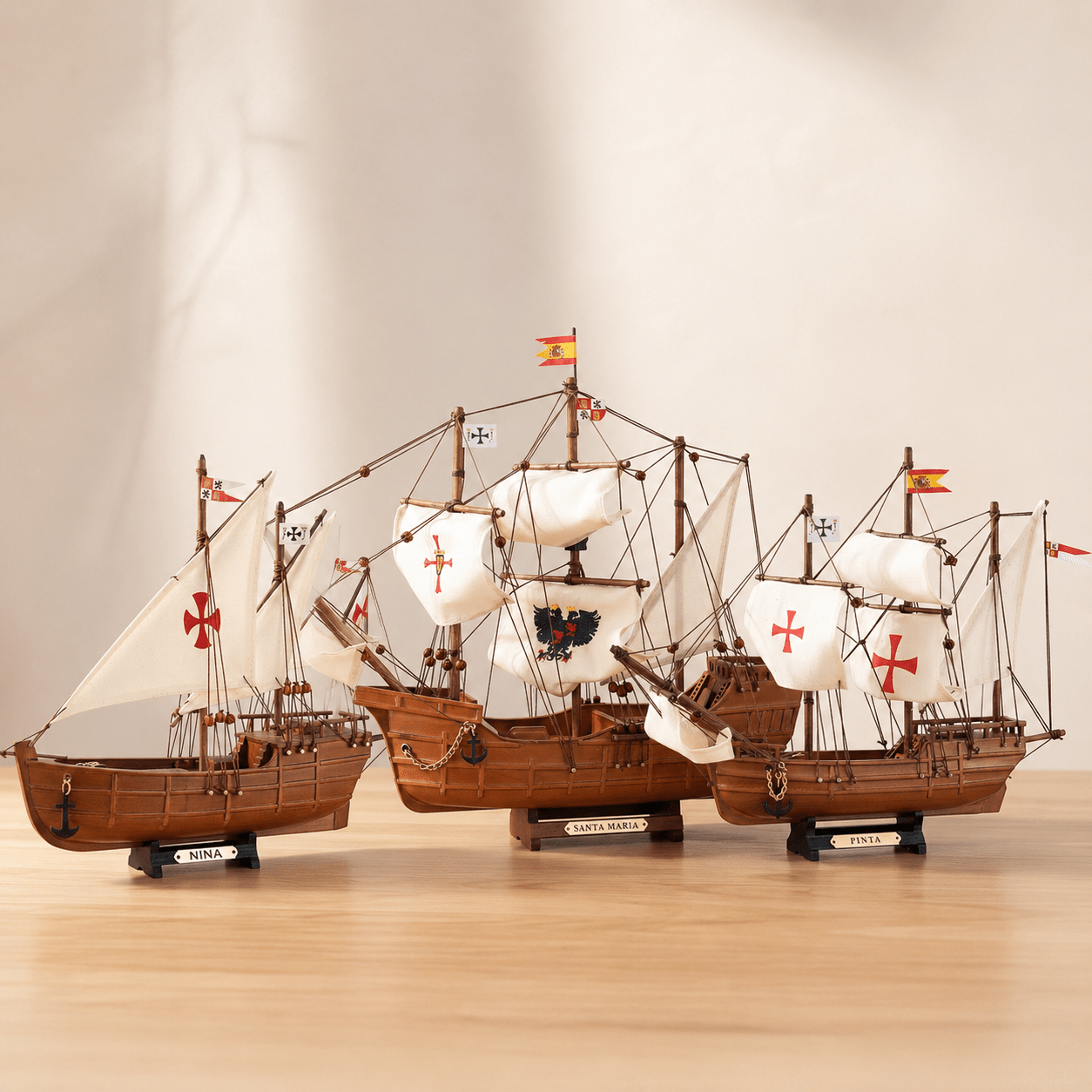 Columbus Three-Ship Collection – Niña, Pinta & Santa María - Ocean Relic Studio- Handcrafted Wooden Ship Model