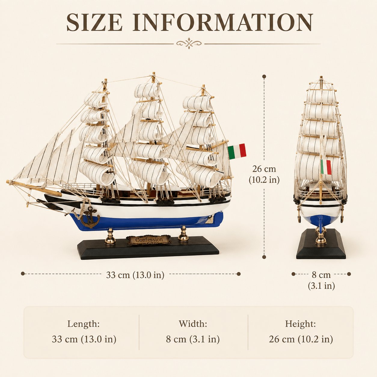 Confection Wooden Ship Model – Classic 33 cm - Ocean Relic Studio- Handcrafted Wooden Ship Model