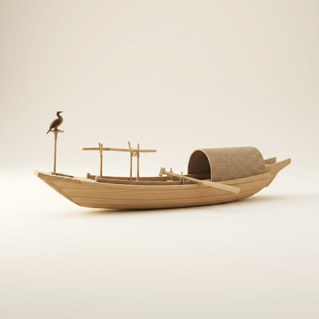 Cormorant Fishing Boat Model – Chinese Wooden River Junk - Ocean Relic Studio- Handcrafted Wooden Ship Model