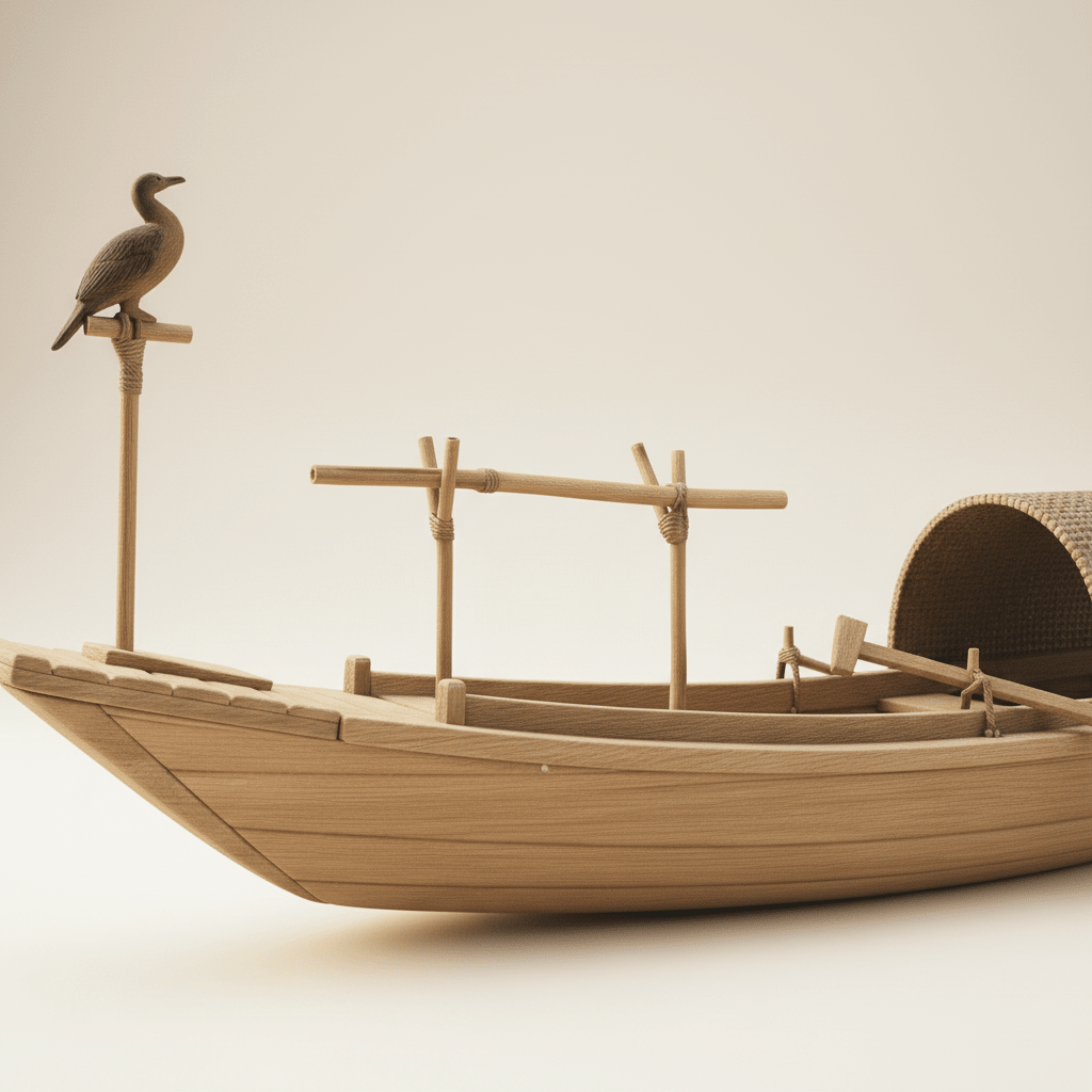 Cormorant Fishing Boat Model – Chinese Wooden River Junk - Ocean Relic Studio- Handcrafted Wooden Ship Model