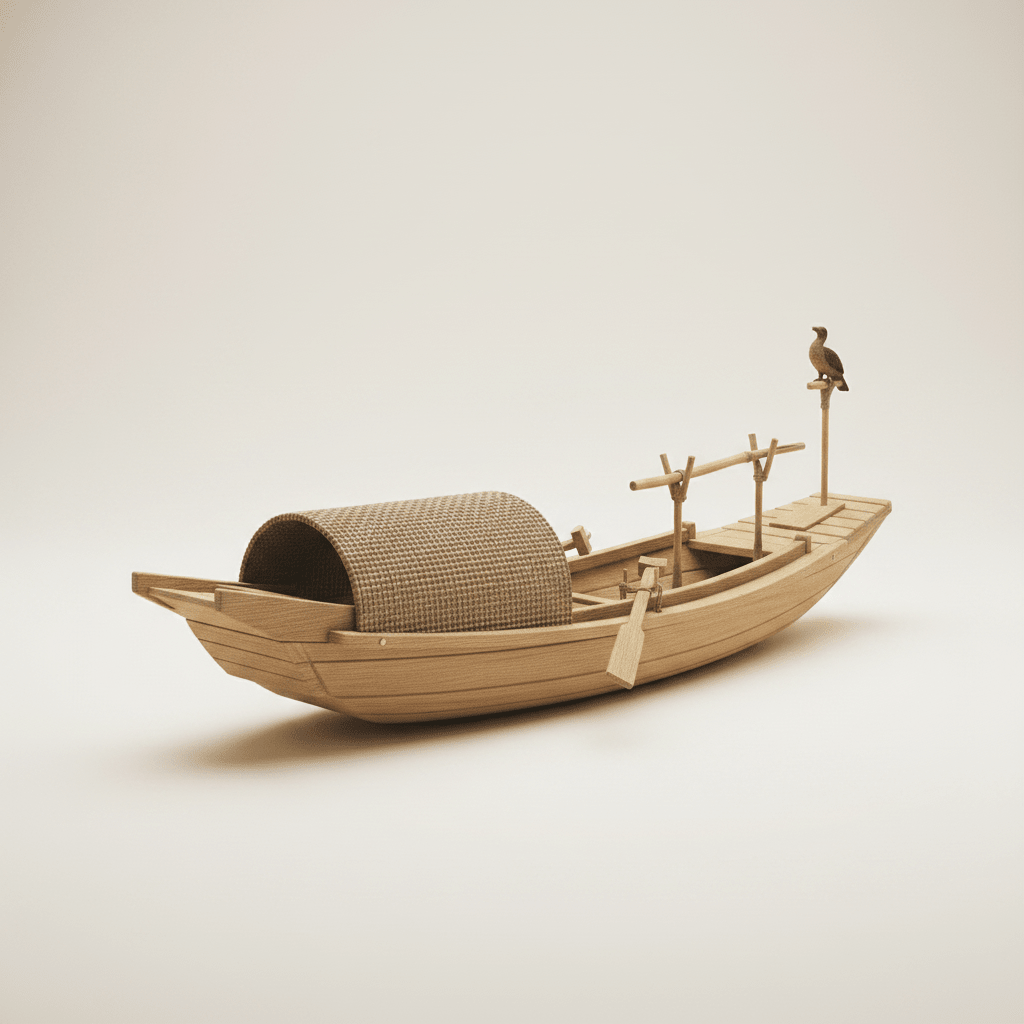 Cormorant Fishing Boat Model – Chinese Wooden River Junk - Ocean Relic Studio- Handcrafted Wooden Ship Model