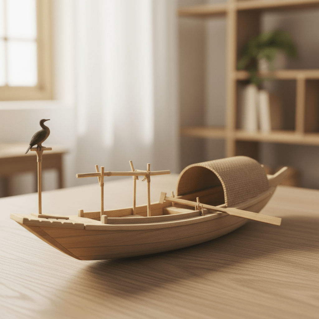 Cormorant Fishing Boat Model – Chinese Wooden River Junk - Ocean Relic Studio- Handcrafted Wooden Ship Model