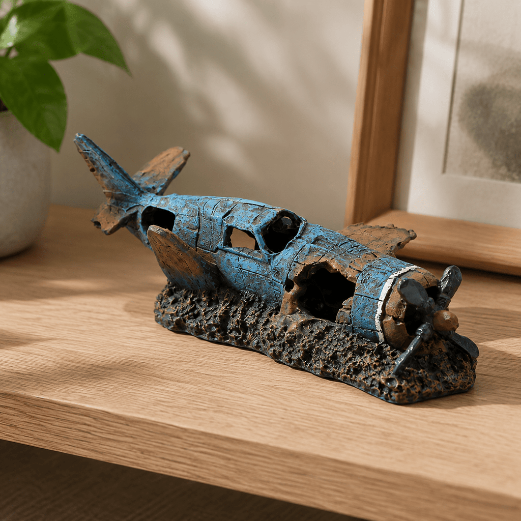Crashed Warplane Resin Ship Model – Sunken WWII Aircraft Wreck - Ocean Relic Studio- Handcrafted Wooden Ship Model