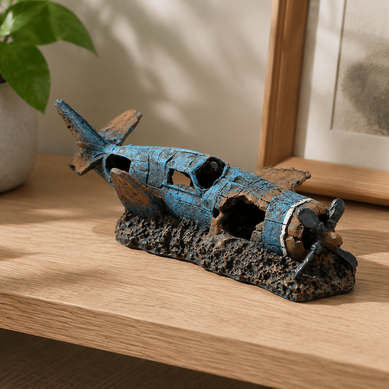 Crashed Warplane Resin Ship Model – Sunken WWII Aircraft Wreck - Ocean Relic Studio- Handcrafted Wooden Ship Model