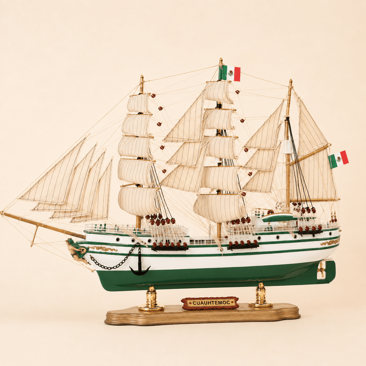 Cuaühtémoc Wooden Ship Model – Premium 52 cm - Ocean Relic Studio- Handcrafted Wooden Ship Model