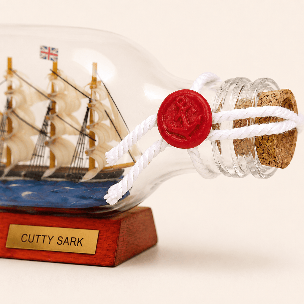 Cutty Sark Ship in a Bottle – British Clipper Ship Nautical Decor - Ocean Relic Studio- Handcrafted Wooden Ship Model