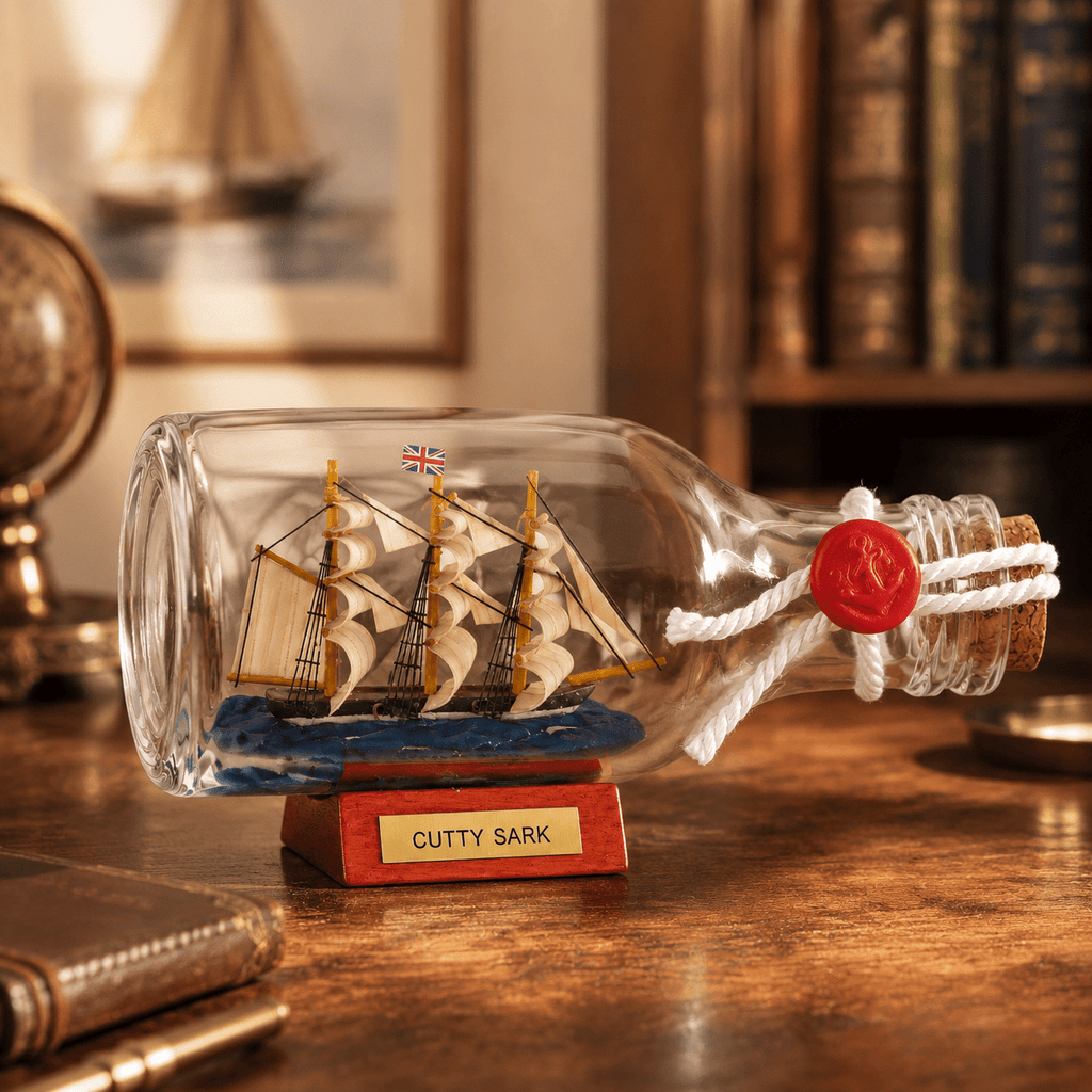 Cutty Sark Ship in a Bottle – British Clipper Ship Nautical Decor - Ocean Relic Studio- Handcrafted Wooden Ship Model