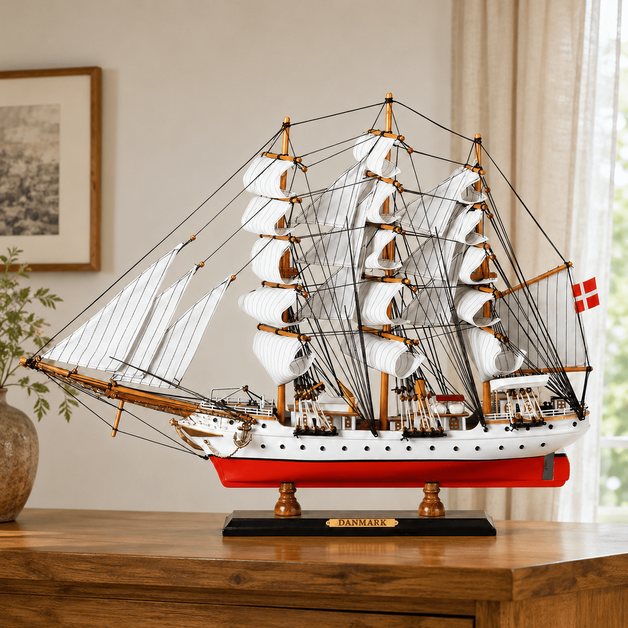Danmark Wooden Ship Model – Deluxe 65 cm - Ocean Relic Studio- Handcrafted Wooden Ship Model