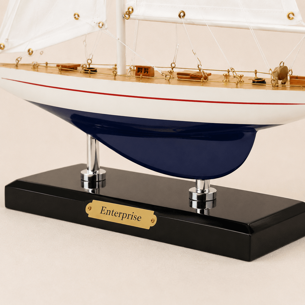 Enterprise America’s Cup Yacht Wooden Ship Model – Classic 38 cm - Ocean Relic Studio- Handcrafted Wooden Ship Model