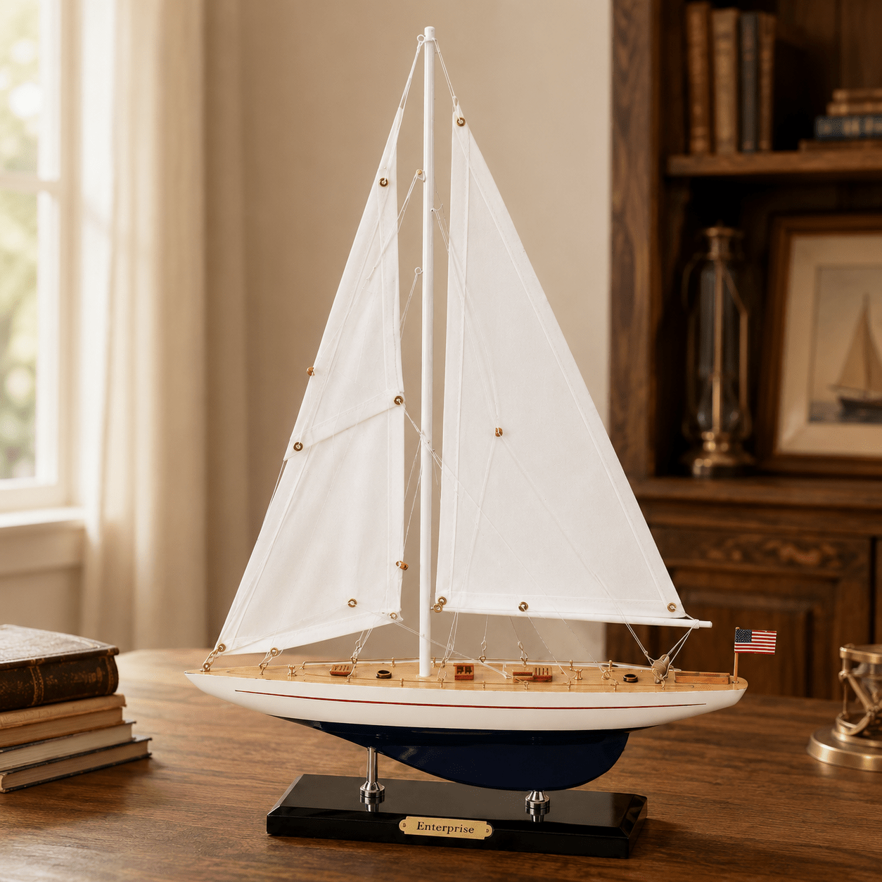 Enterprise America’s Cup Yacht Wooden Ship Model – Classic 38 cm - Ocean Relic Studio- Handcrafted Wooden Ship Model