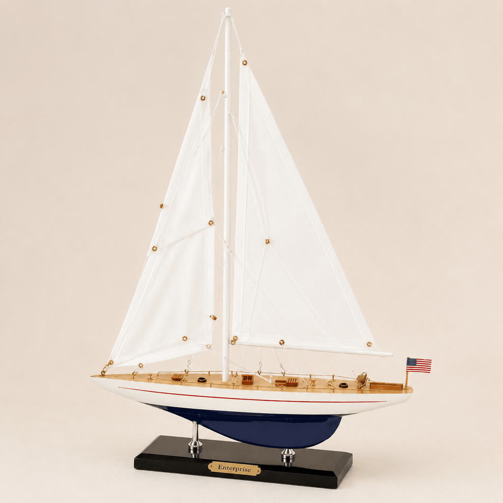 Enterprise America’s Cup Yacht Wooden Ship Model – Classic 38 cm - Ocean Relic Studio- Handcrafted Wooden Ship Model